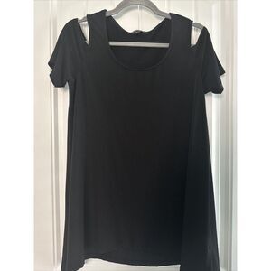 Jones New York Medium Women's Short‎ Sleeve Cold Shoulder A-Line Blouse Black
